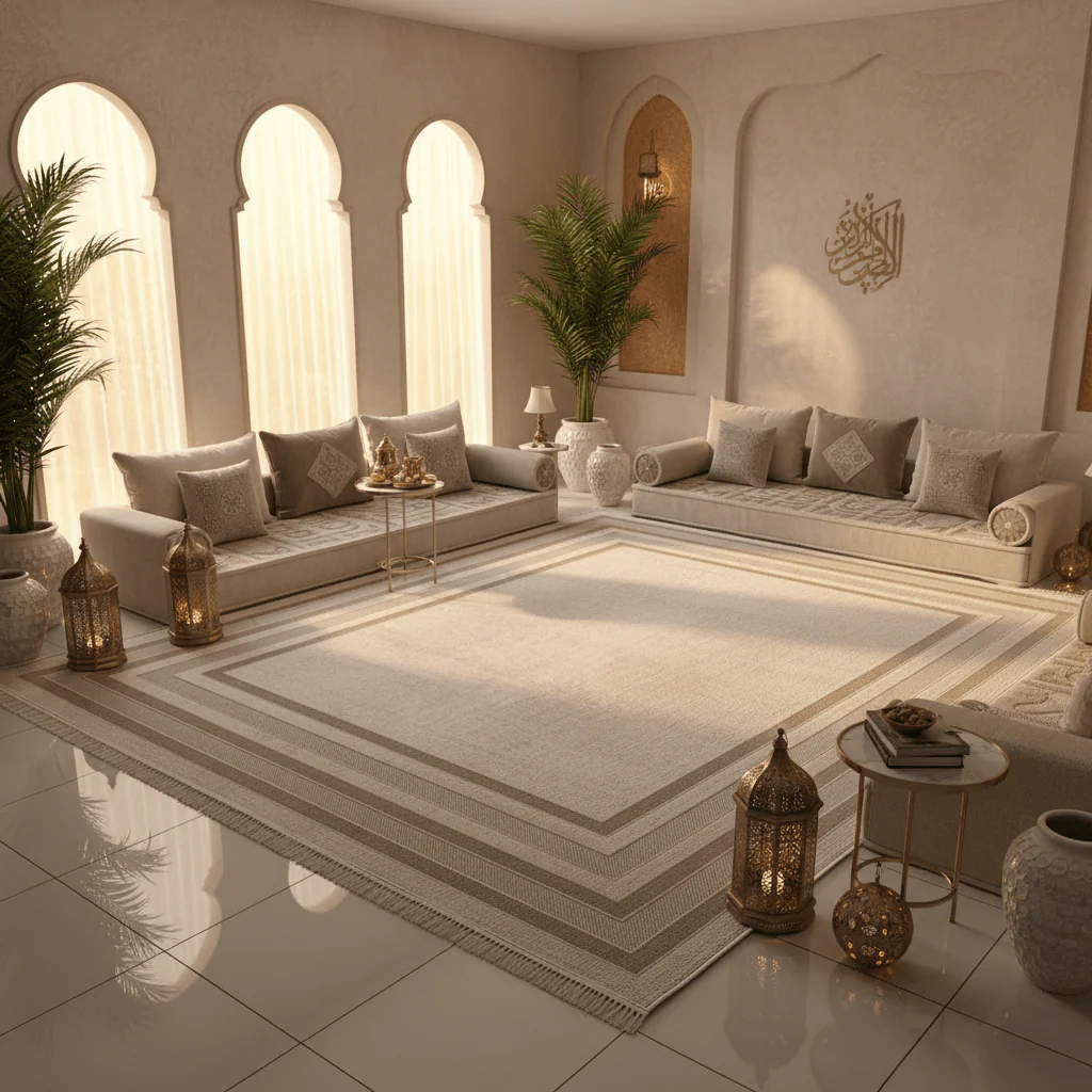New Jallaksy Polypropylene Ivory & Light Beige Area Carpet | Geometric Border Design | 300×400 cm | Made in Turkey | Living Room, Majlis & Dining Rug - Image 3