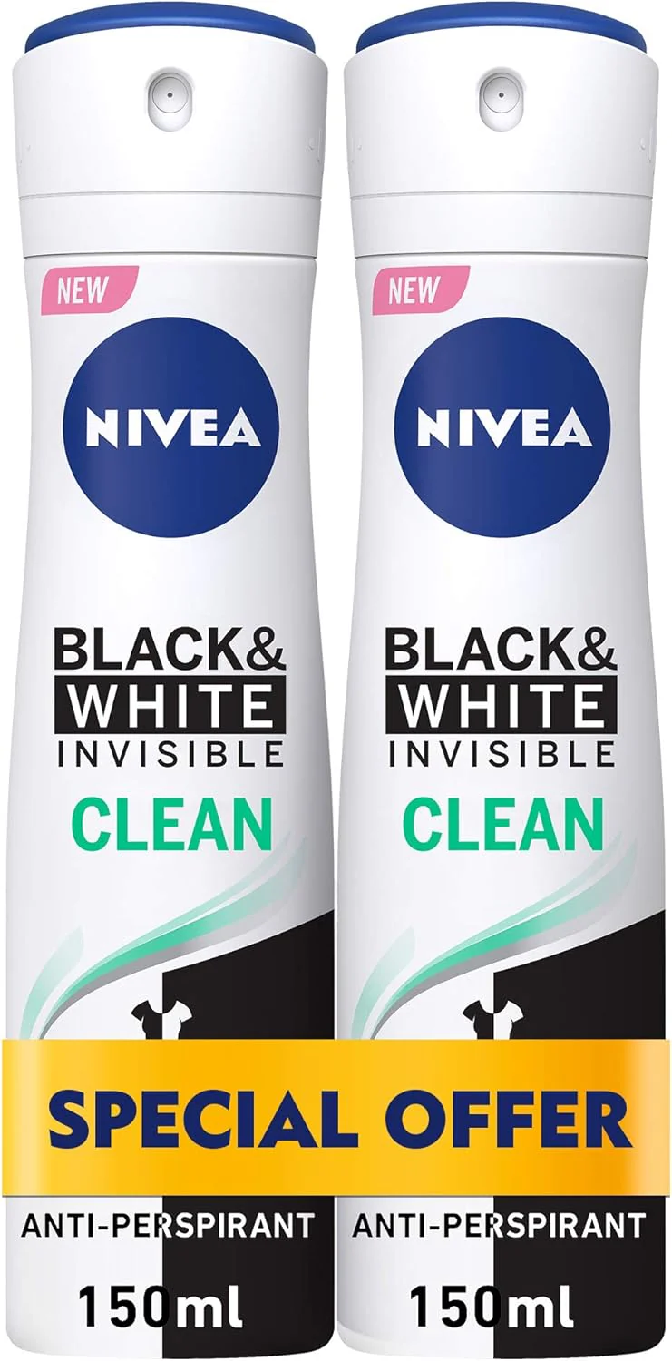 Nivea Deodorant Female, Invisible Black & White, Original, Spray-2x150ML