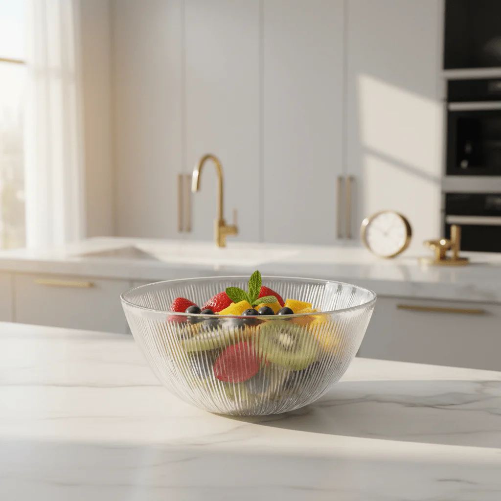 Noritazeh Ribbed Glass Salad Bowl - 16×8 cm - Image 3