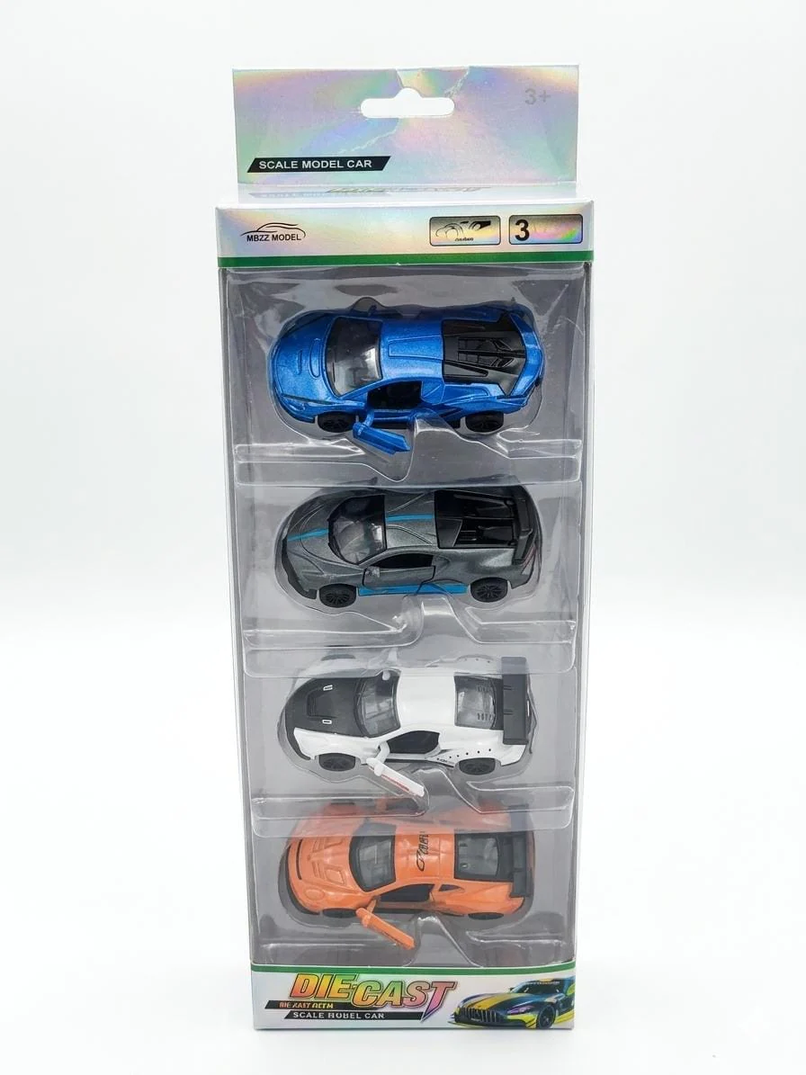 MBZZ Die-Cast 1:64 Scale Model Sports Cars – 4-Piece Set (Assorted Colors)