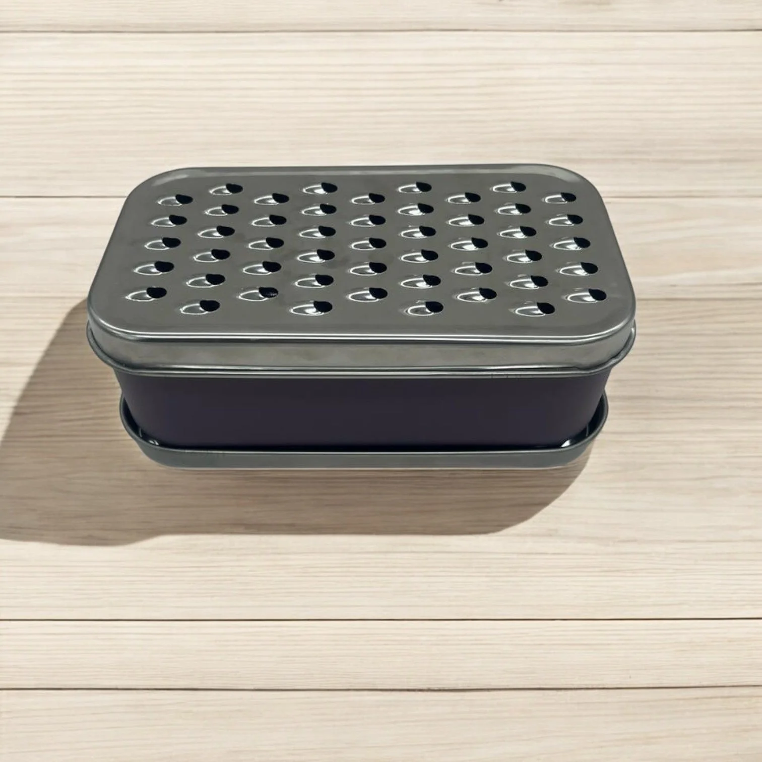 Ococicoki Grater 2 Way Steel Blade Plastic Box Grater Box 18cmX10cmX8cm-Purple&Steel - Image 2