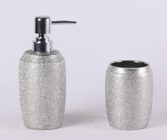 ORCHID 4pcs Ceramic Bathroom Set Shimmer(Soap Dispenser 300ml, Toothbrush Cup, Toothbrush Holder, Soap Dish), Silver - Image 2