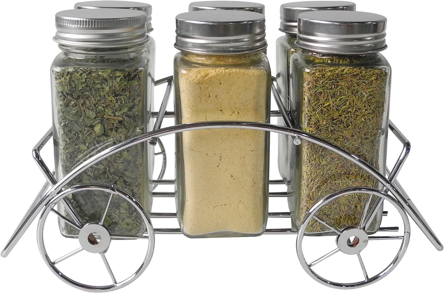 Orchid 6-Piece Glass Spice Jar Set with Chrome Cart Stand