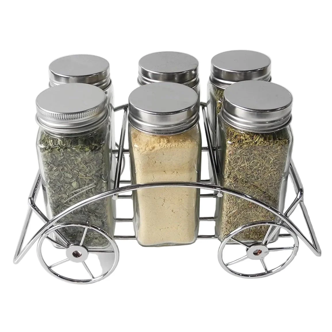 Orchid 6-Piece Glass Spice Jar Set with Chrome Cart Stand - Image 2