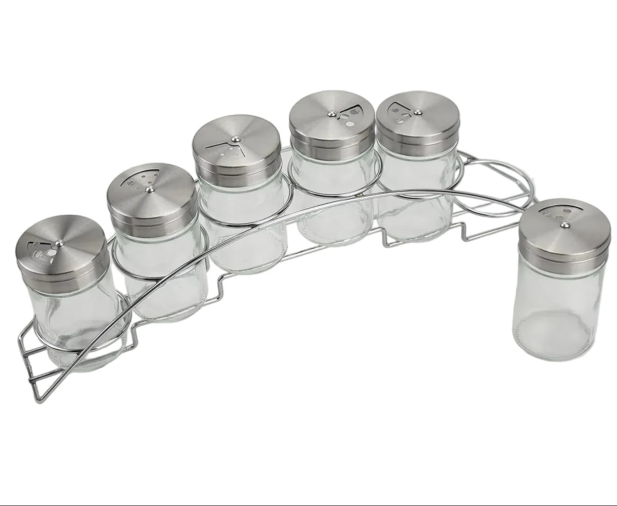 Orchid 6-Piece Glass Spice Jar Set with Metal Rack - 85ml Seasoning Organizer - Image 2