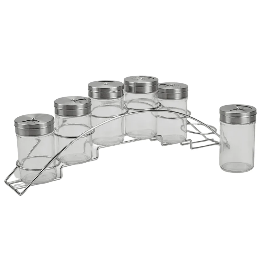 Orchid 6-Piece Glass Spice Jar Set with Metal Rack - 85ml Seasoning Organizer - Image 3