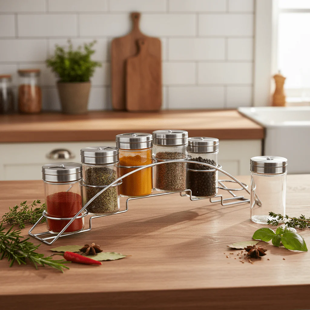 Orchid 6-Piece Glass Spice Jar Set with Metal Rack - 85ml Seasoning Organizer - Image 4