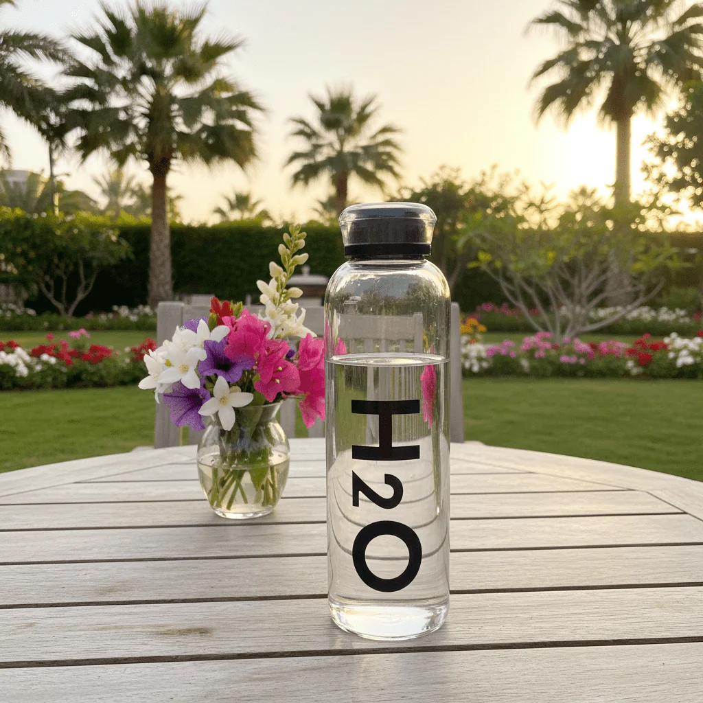 Orchid Bord Clear Glass Water Bottle 500ml – Stylish H2O Hydration Bottle with Leak-Proof Lid | Black / White | - Image 3
