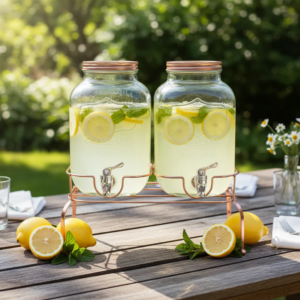Orchid Dual 4-Litre Beverage Glass Dispenser with Stand - Image 2
