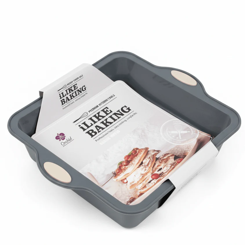 Orchid FlexiBake Durable Grey Square Silicone Baking Mould Non-Stick Oven Safe Cake Pan 22cm
