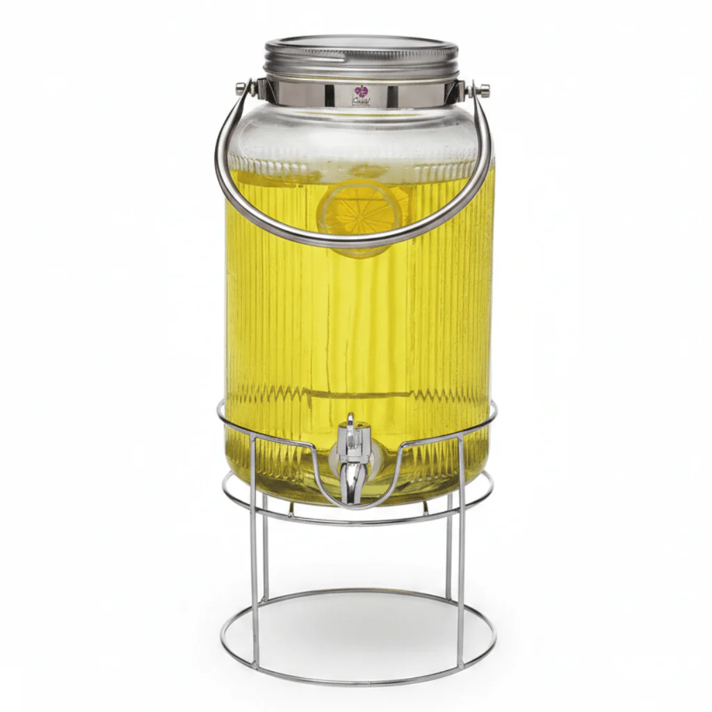Orchid Glass Beverage Dispenser with Metal Stand – 4L
