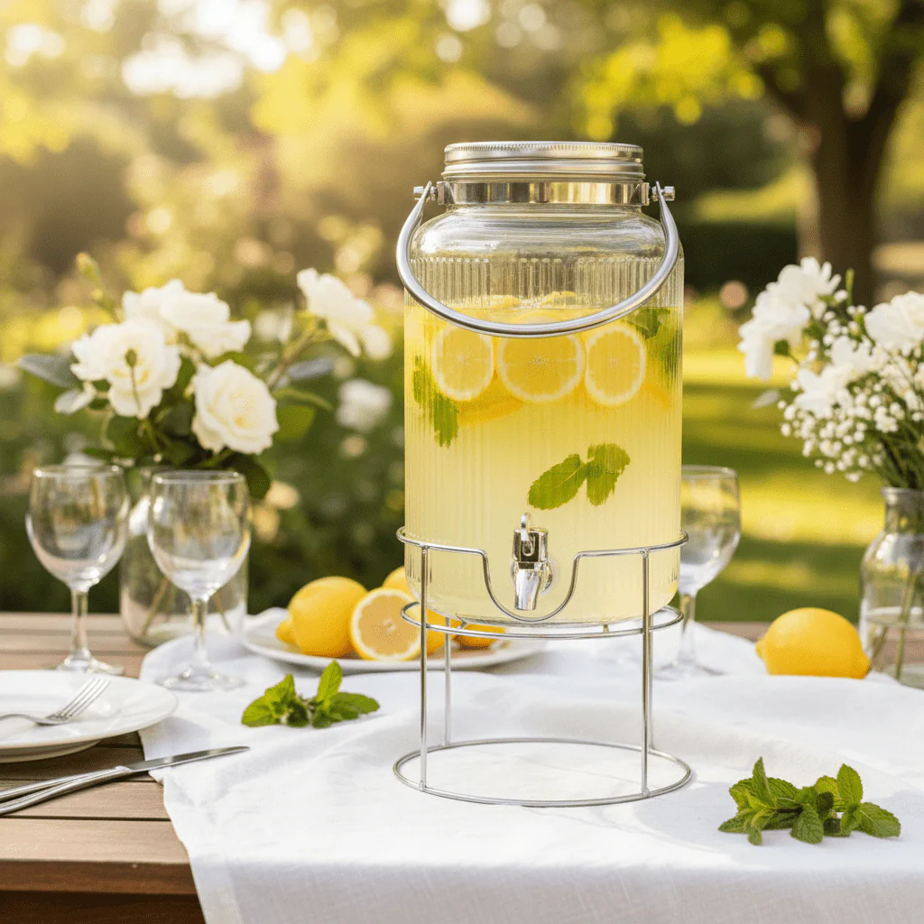 Orchid Glass Beverage Dispenser with Metal Stand – 4L - Image 2