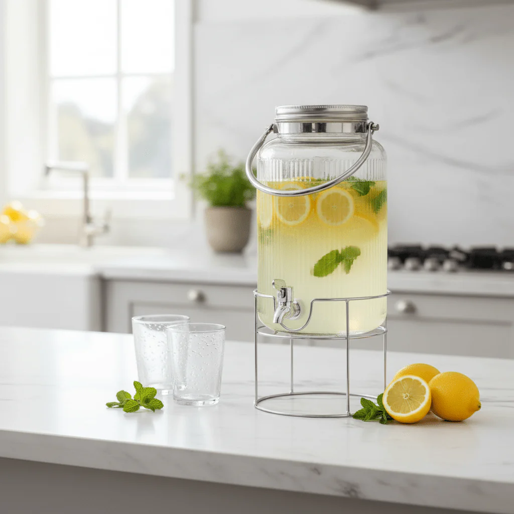 Orchid Glass Beverage Dispenser with Metal Stand – 4L - Image 3