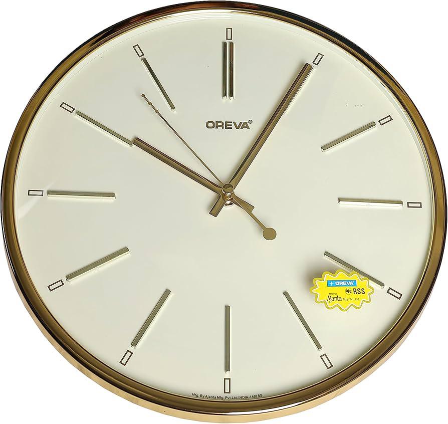 OREVA Round Analog Wall Clock 30cm, Golden/Ivory, AQ-1497SS