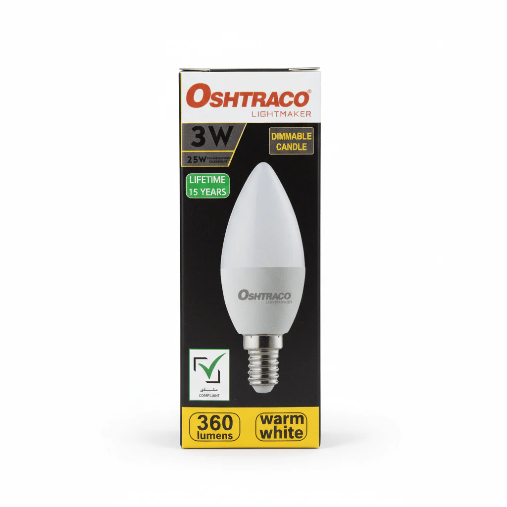 Oshtraco E14 LED Candle Bulb 3W, Warm White, Dimmable Candle