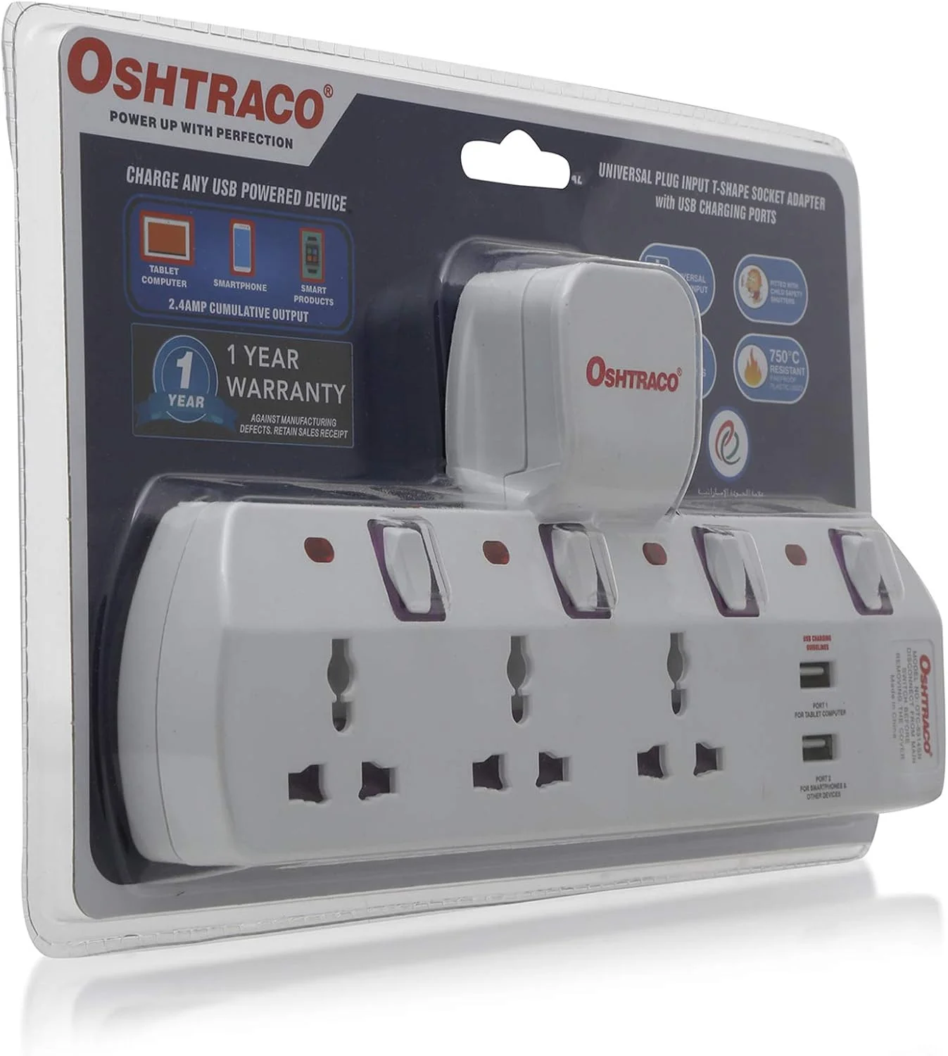Oshtraco Universal Plug Input T-Shape Socket Adapter