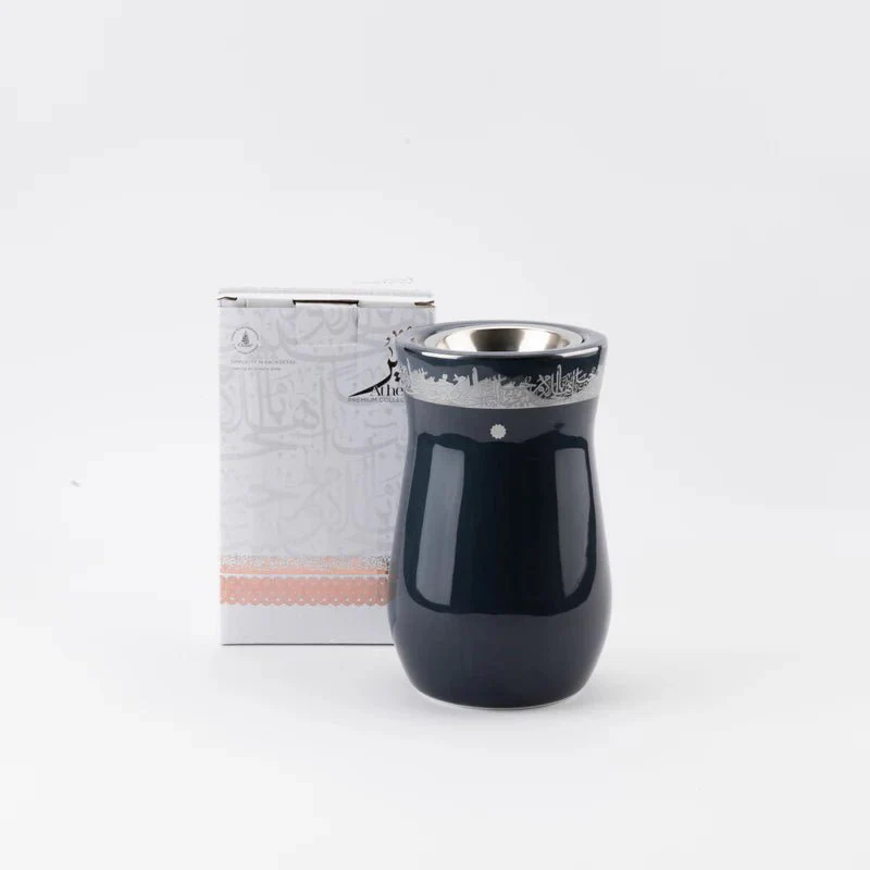 Otantik Ather Porcelain Incense Burner – Blue & Silver Premium Edition – 15 cm Modern Home Decor Burner