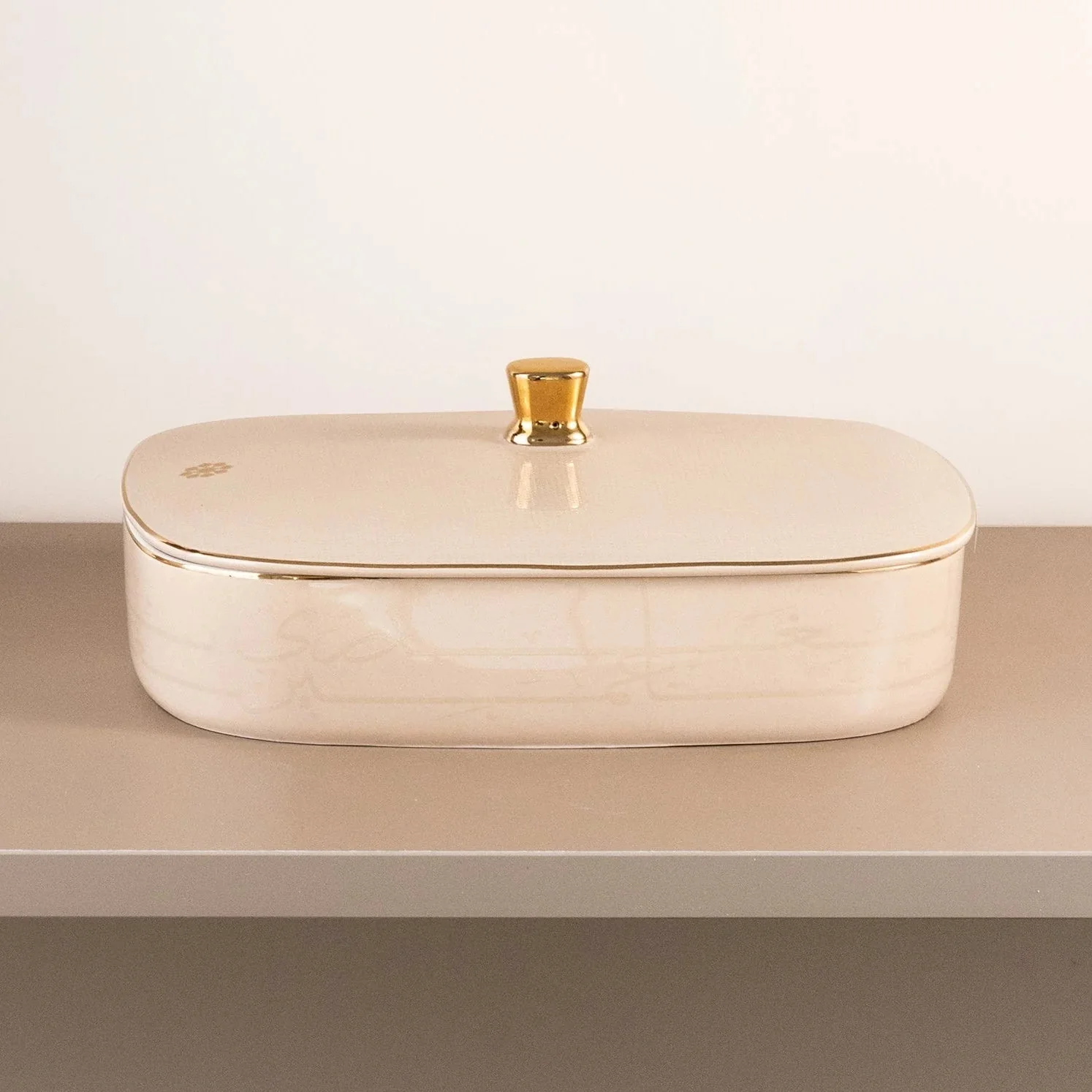 Otantik Mirral Elegant Large Porcelain Serving & Date Bowl – Beige with Gold Rim (11 Inch)