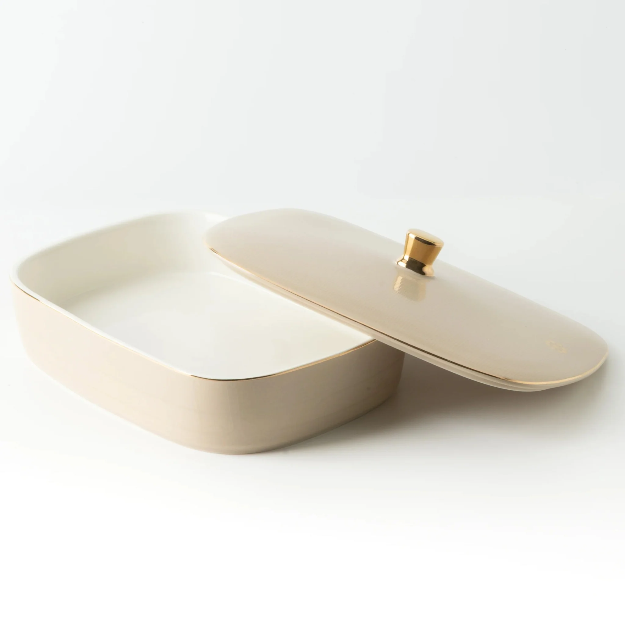 Otantik Mirral Elegant Large Porcelain Serving & Date Bowl – Beige with Gold Rim (11 Inch) - Image 3