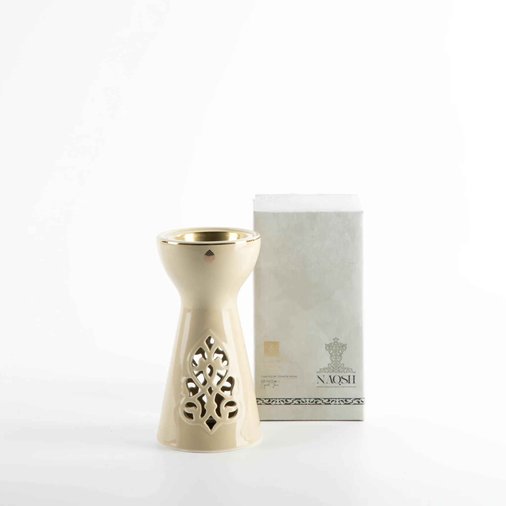 Otantik Naqsh Porcelain Incence Burner9cm*17.5cm, Ivory/Gold- ET2982 - Image 3