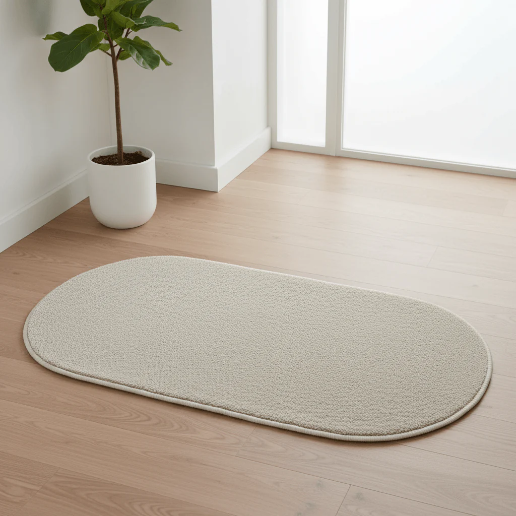 Oval Door Mat | Non-Slip Rug for Entryway, Bathroom & Bedroom | Beige Cream | 62 x 38 cm - Image 2