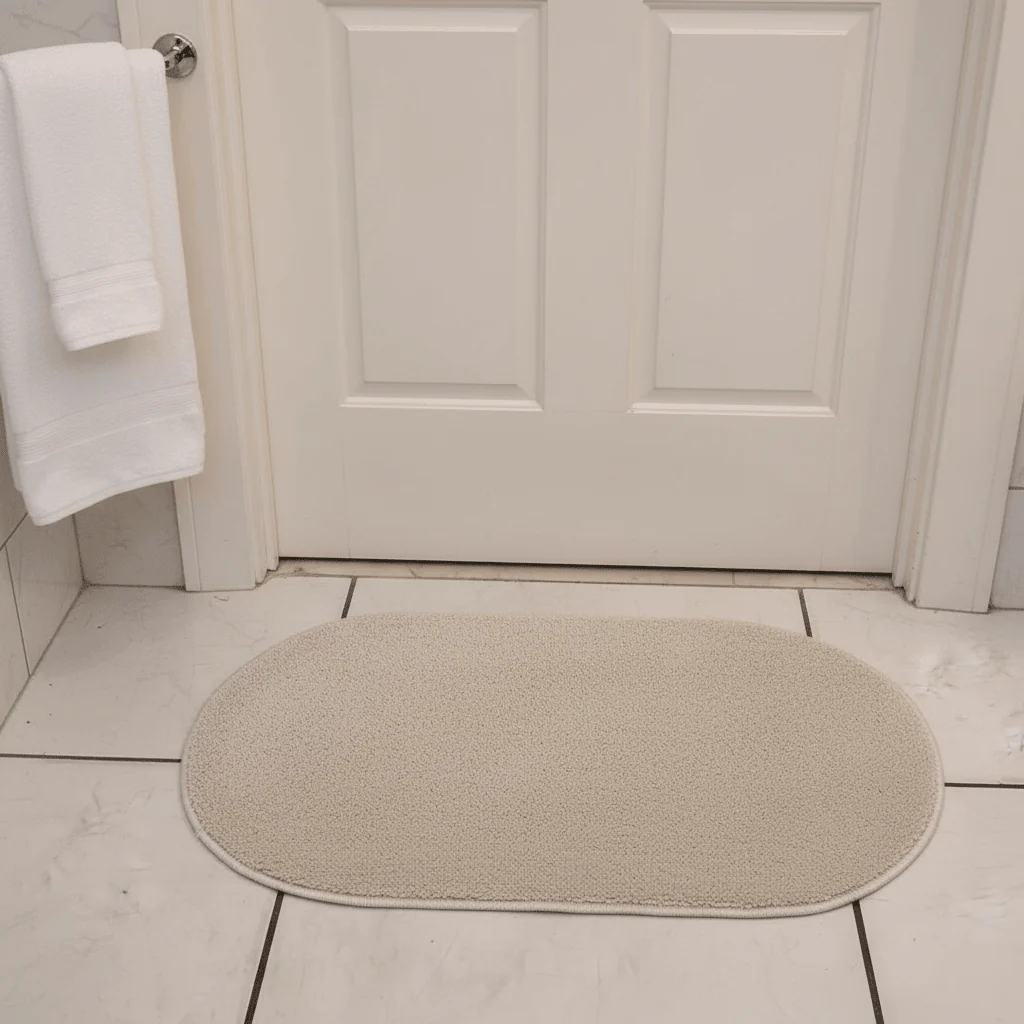 Oval Door Mat | Non-Slip Rug for Entryway, Bathroom & Bedroom | Beige Cream | 62 x 38 cm - Image 3