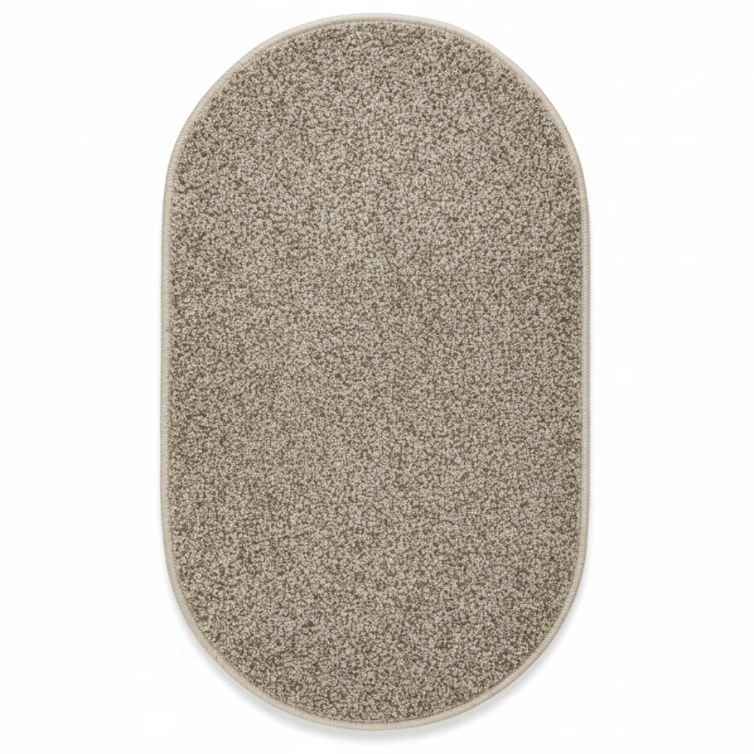 Oval Door Mat 62×38cm | Soft Loop Pile Rug | Non-Slip Entrance Mat for Home, Bathroom & Living Room | Beige Speckled Design | Durable Serged Edges