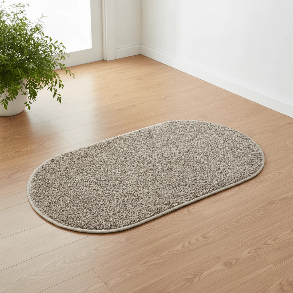 Oval Door Mat 62×38cm | Soft Loop Pile Rug | Non-Slip Entrance Mat for Home, Bathroom & Living Room | Beige Speckled Design | Durable Serged Edges - Image 2