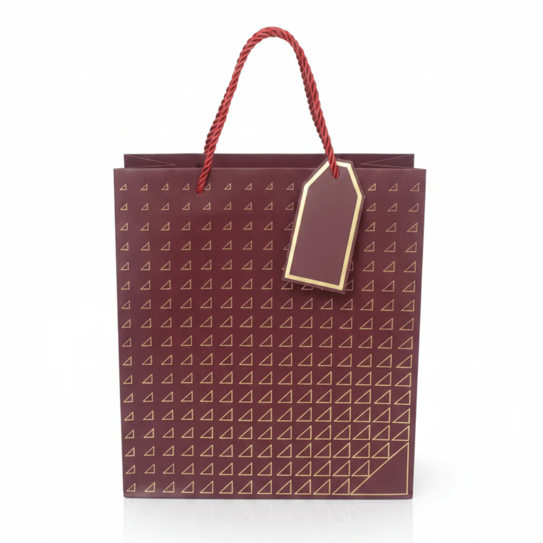 Paper Gift Bag with Gold Triangle Pattern & Rope Handles – 32×26cm | Premium Gift Packaging for All Occasions - Image 5