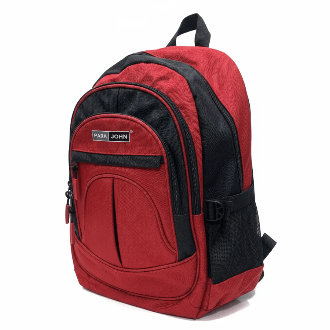 Parajohn Bold Black & Red Polyester School Backpack 16 Inch – Strong & Spacious School Bag for Daily Use