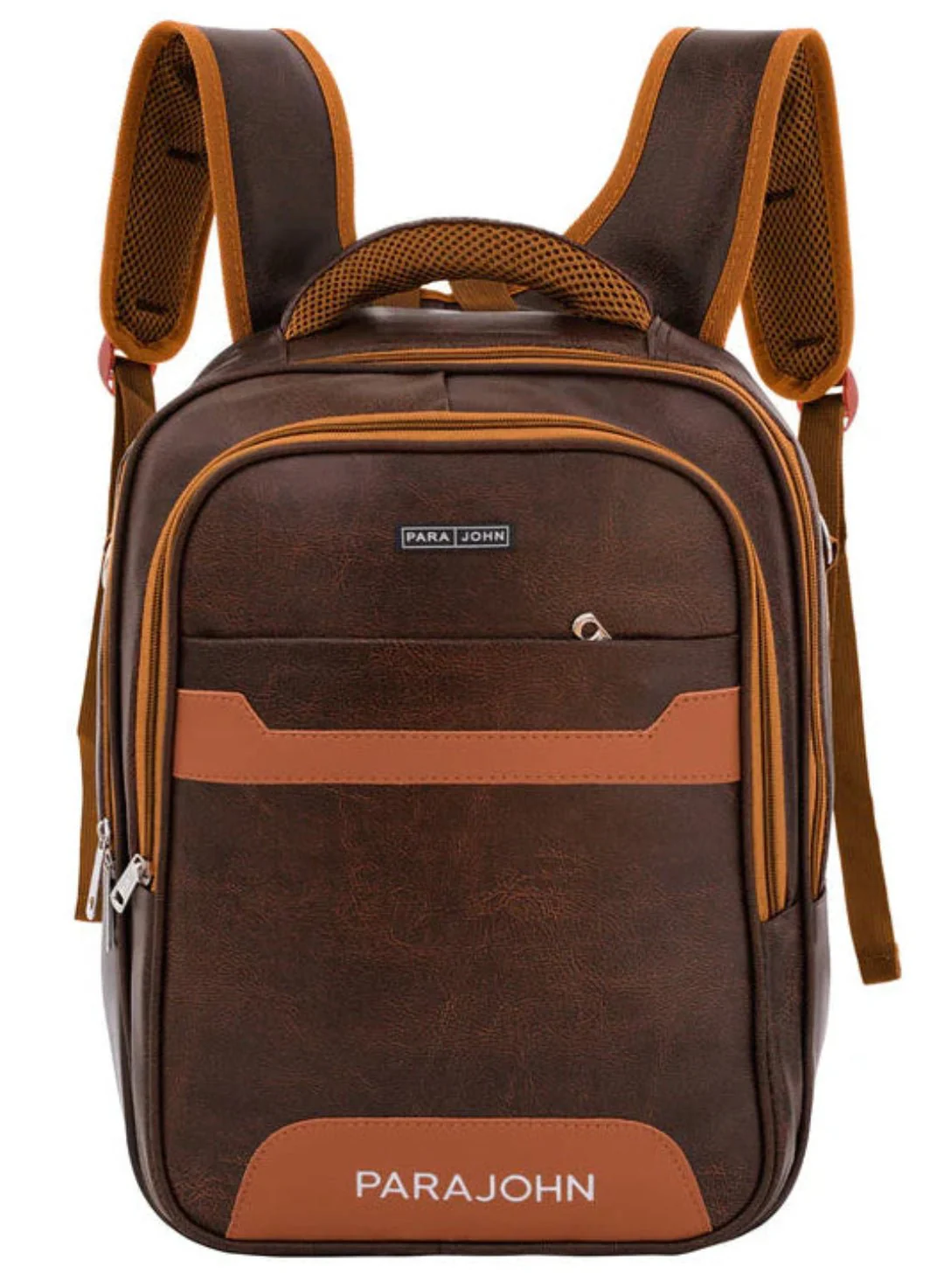 Parajohn Classic Brown PU Leather Backpack 16 Inch – Premium Stylish Travel Backpack for Men & Women with Spacious Compartments
