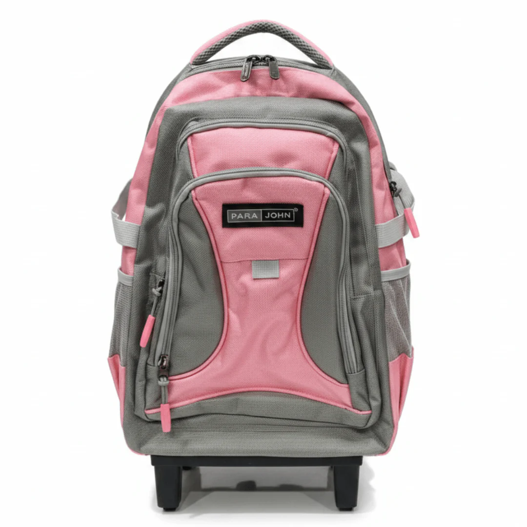 Parajohn Cute Grey & Pink Polyester Trolley Backpack 18 Inch – Stylish Wheeled School Bag for Kids with Comfortable Handle