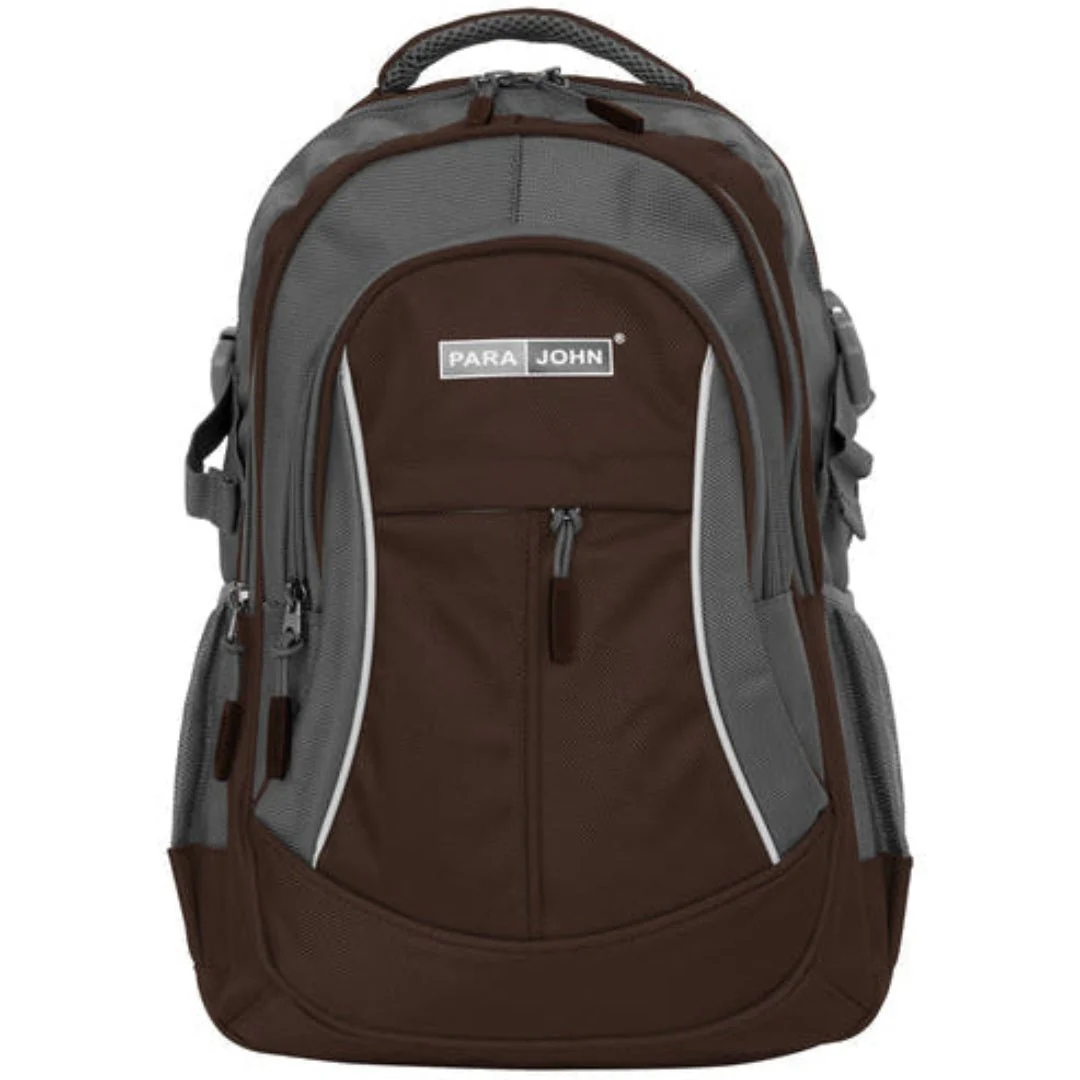 Parajohn Minimal Grey & Brown Polyester School Backpack 18 Inch – Simple Lightweight School Bag for Everyday Use