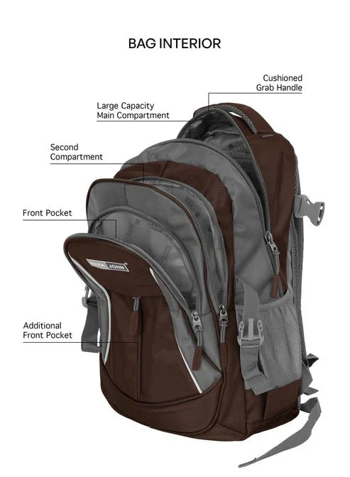 Parajohn Minimal Grey & Brown Polyester School Backpack 18 Inch – Simple Lightweight School Bag for Everyday Use - Image 2