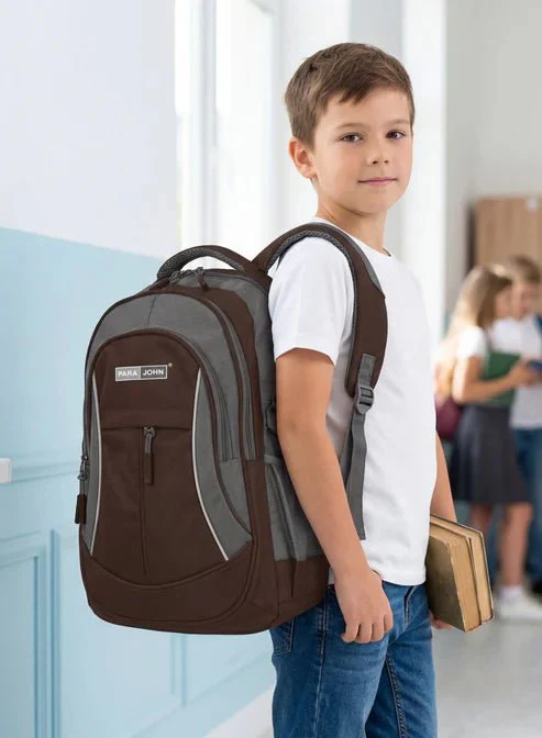 Parajohn Minimal Grey & Brown Polyester School Backpack 18 Inch – Simple Lightweight School Bag for Everyday Use - Image 3