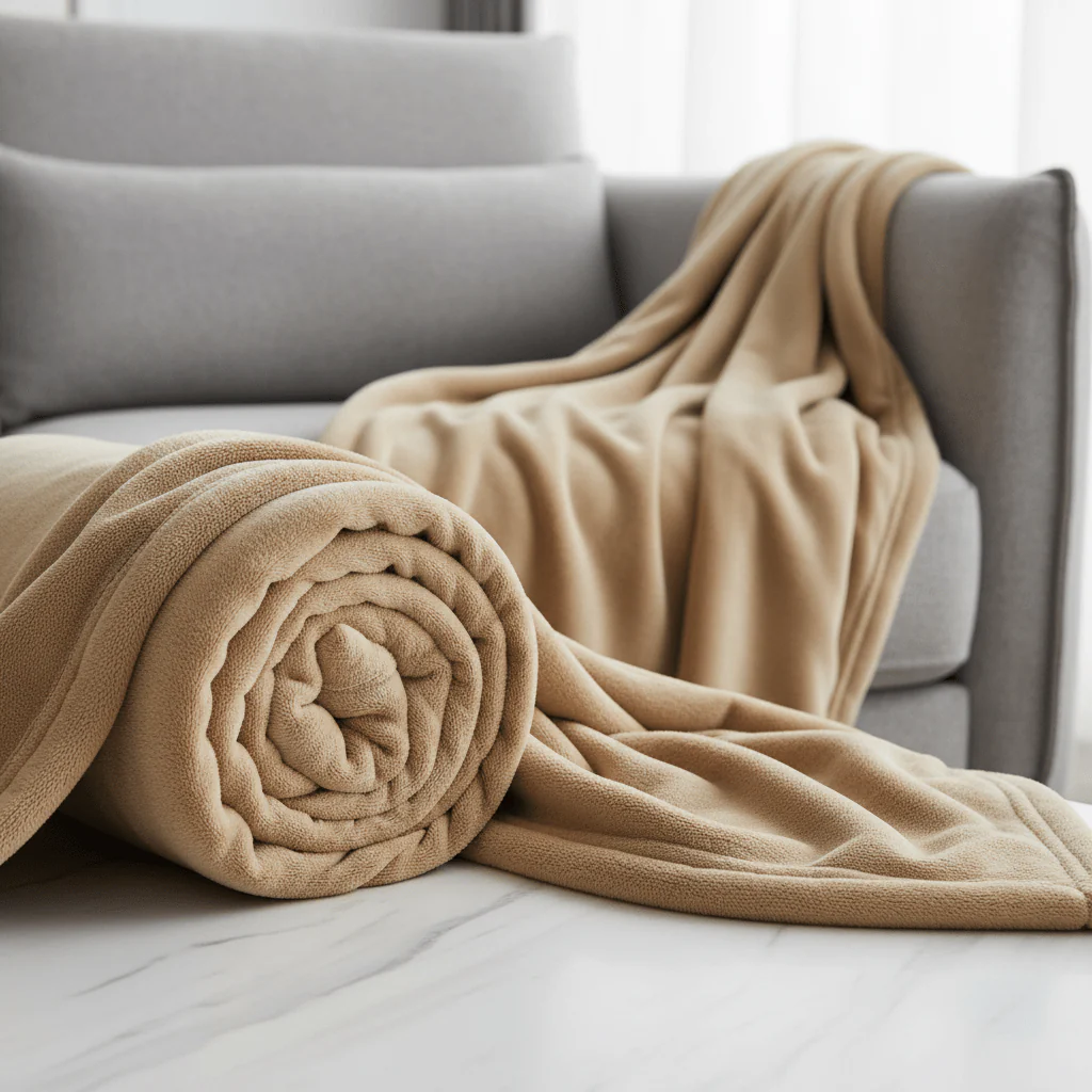 Parajohn Plush Comfort Fleece Blanket, All-Season Use – 160×220 cm, Elegant Light Brown