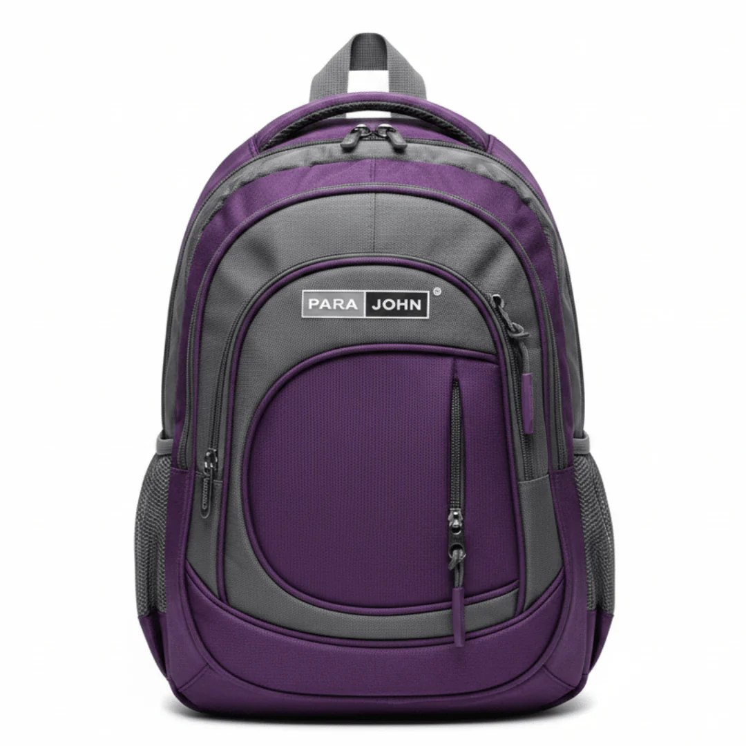 Parajohn Stylish Grey & Purple Polyester School Bag 14 Inch – Compact Student Backpack with Durable Fabric and Smart Storage