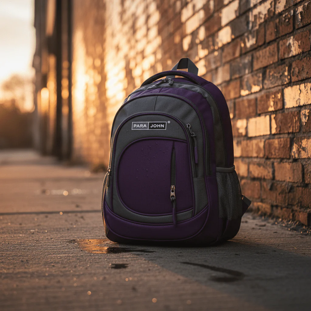 Parajohn Stylish Grey & Purple Polyester School Bag 14 Inch – Compact Student Backpack with Durable Fabric and Smart Storage - Image 4