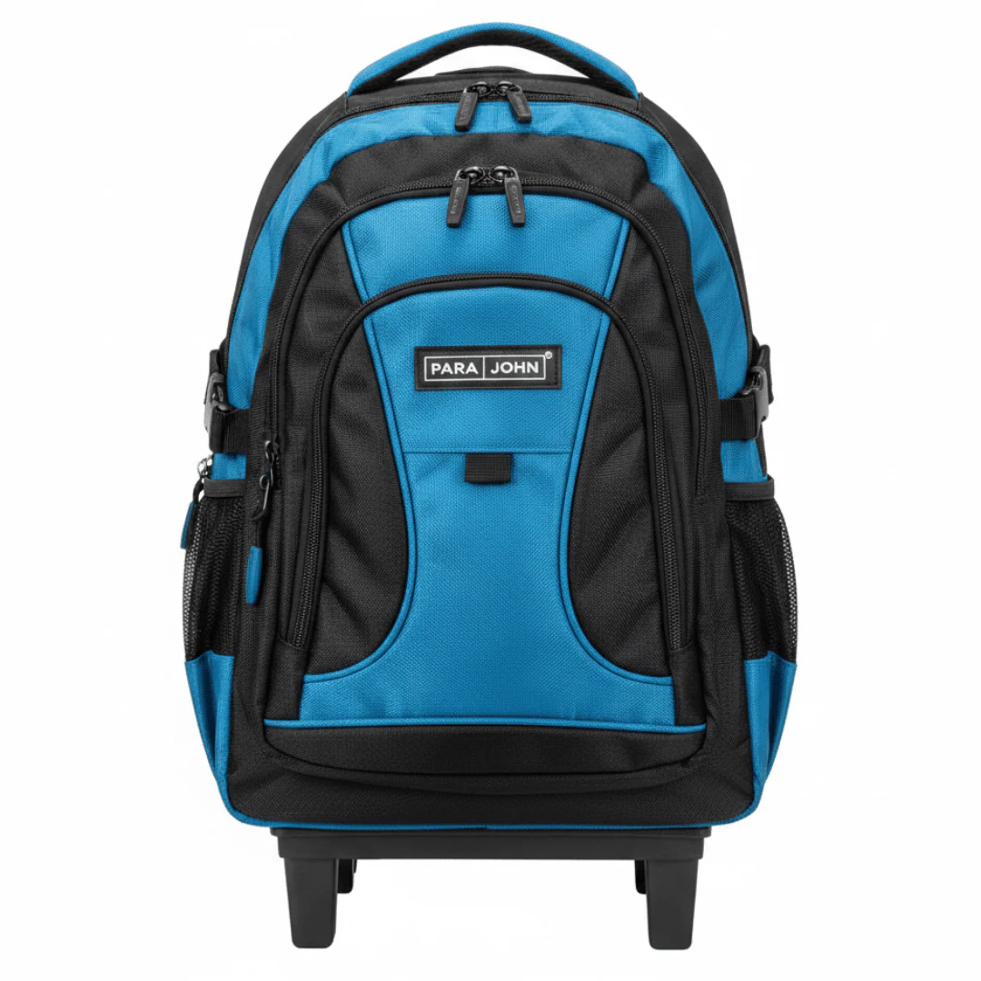 Parajohn Travel Ready Black & Blue Polyester Trolley Backpack 18 Inch – Rolling Backpack with Smooth Wheels & Large Storage