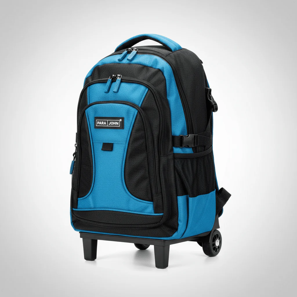 Parajohn Travel Ready Black & Blue Polyester Trolley Backpack 18 Inch – Rolling Backpack with Smooth Wheels & Large Storage - Image 2