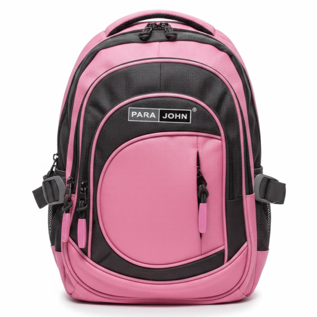 Parajohn Trendy Grey & Pink Polyester School Backpack 14 Inch – Lightweight Comfortable School Bag for Girls with Multiple Pockets