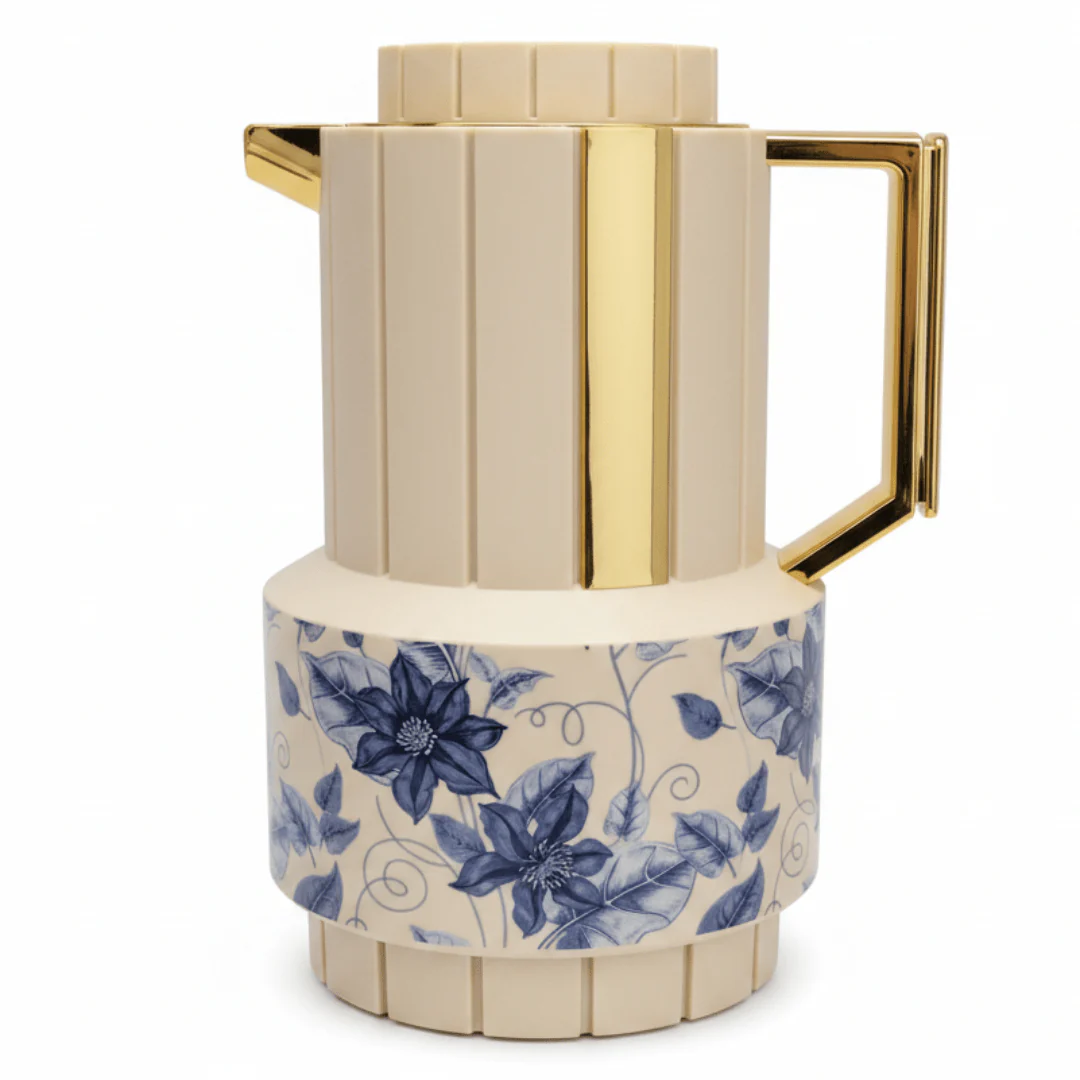 Parati 1L Vacuum Flask – Beige | Gold & Blue Floral