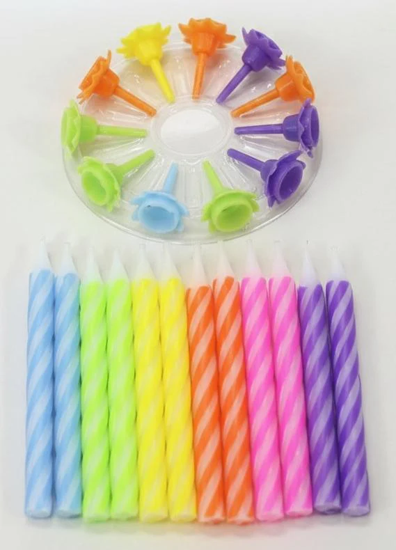 Party Fun 24pcs Birthday Candle with 12 Holders, Multicolor