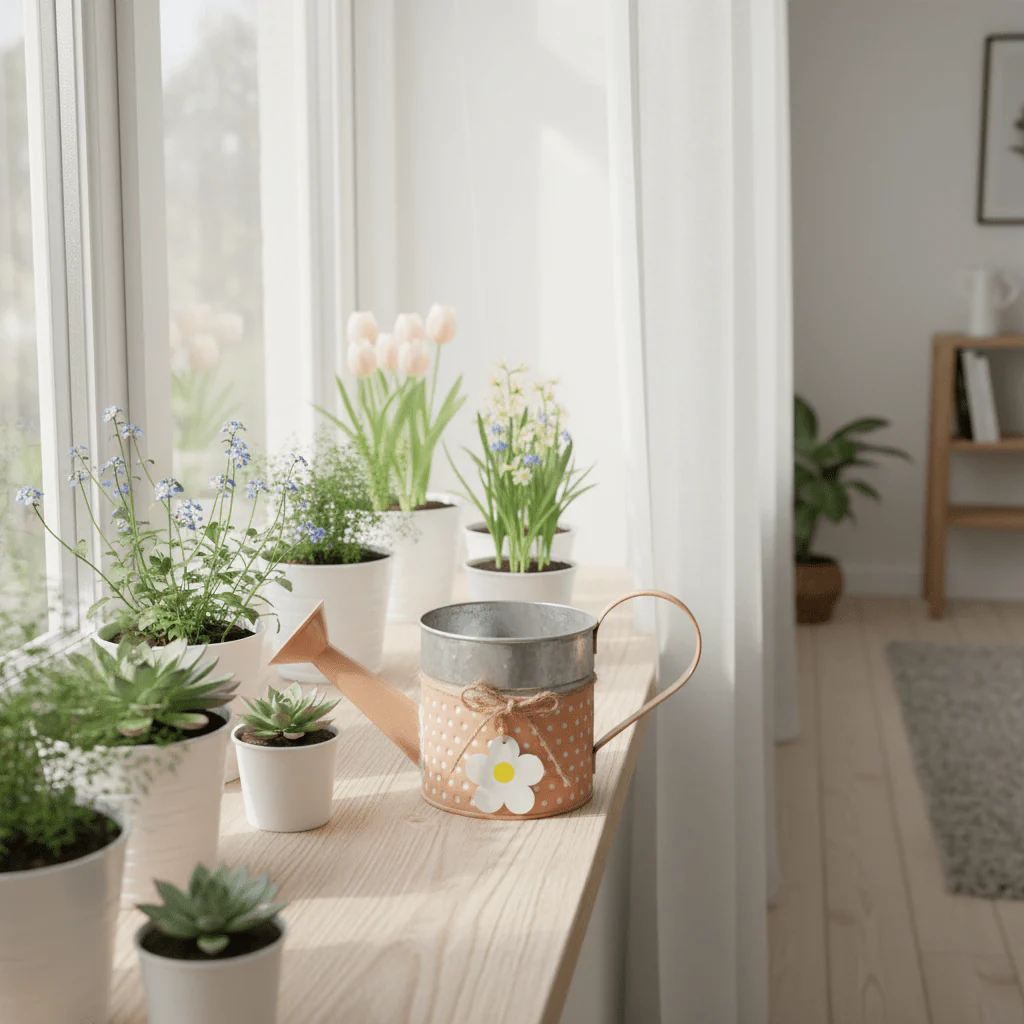 Peach Metal Decorative Watering Can | Vintage Floral Home Décor | 10×10 cm - Image 3