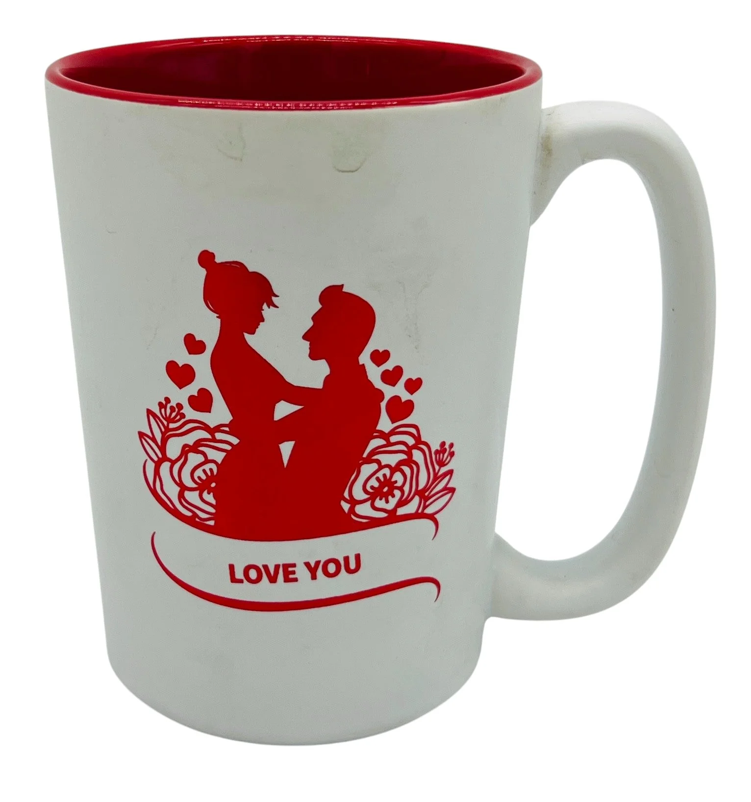 PEPPER STORY Ceramic Mug – White with Couple Design & "Love You" Text, 300ml