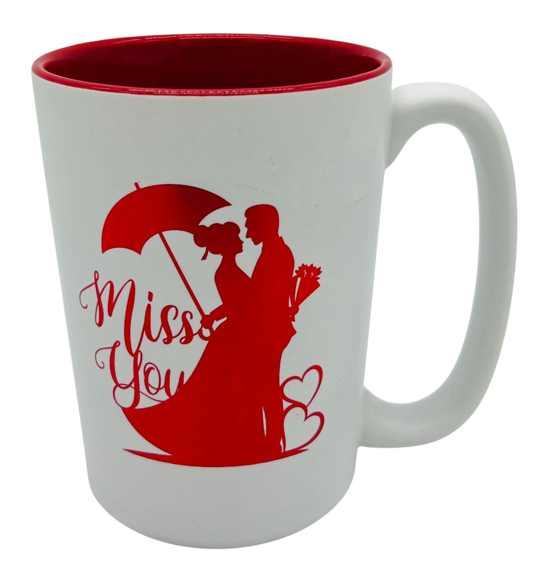PEPPER STORY Ceramic Mug – White with Couple Design & "Miss You" Text, 300ml