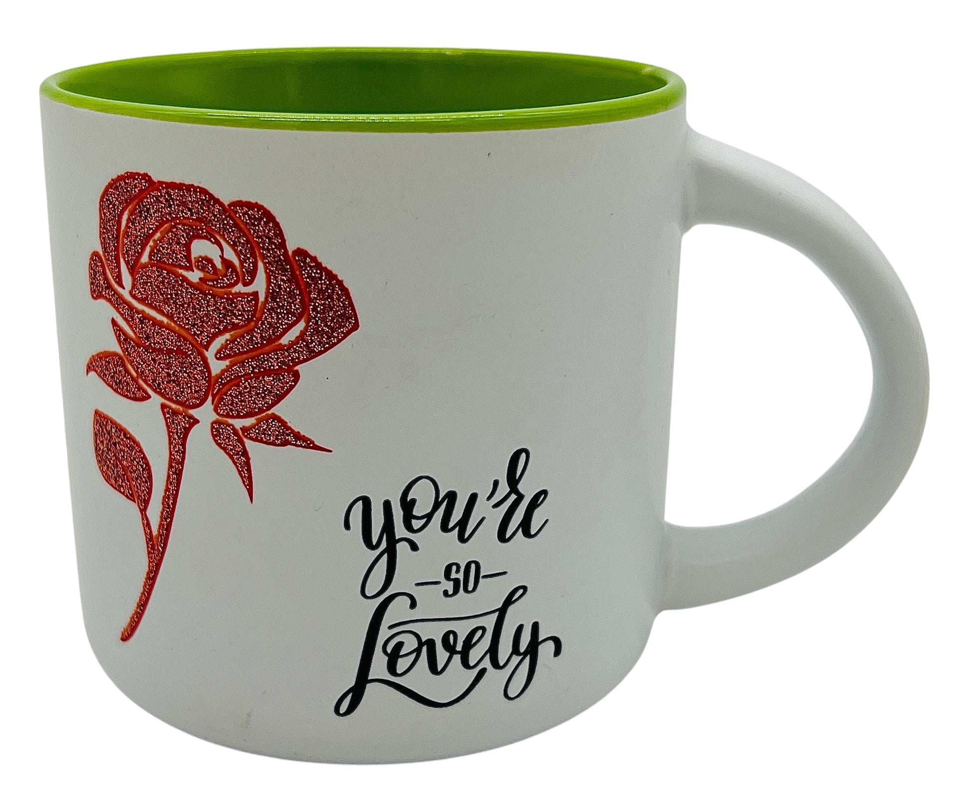 PEPPER STORY Ceramic Mug – White with Red Flower & "You’re So Lovely" Text, 300ml