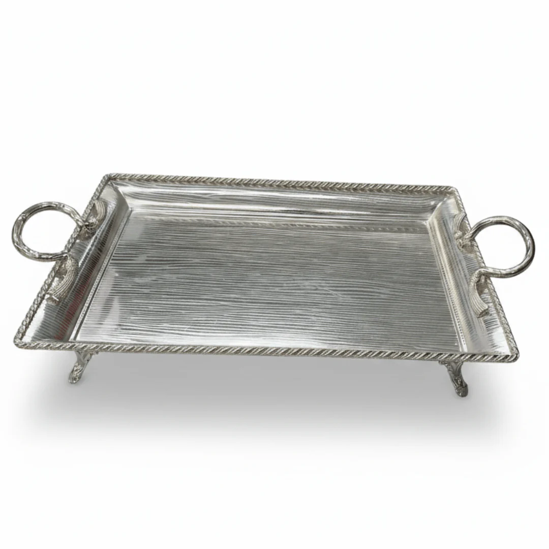 Pilsco Footed Silver Stainless Steel Serving Tray with Elegant Handles – 50×35cm