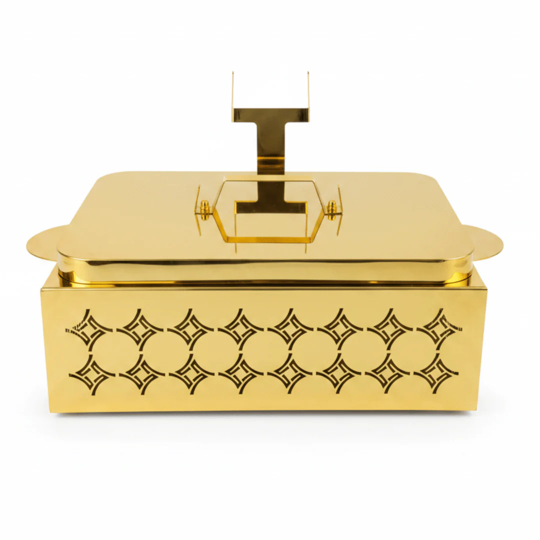 Pilsco Golden Stainless Steel Rectangle Casserole with White Ceramic Inner Dish and Warmer Rack 12 Inch