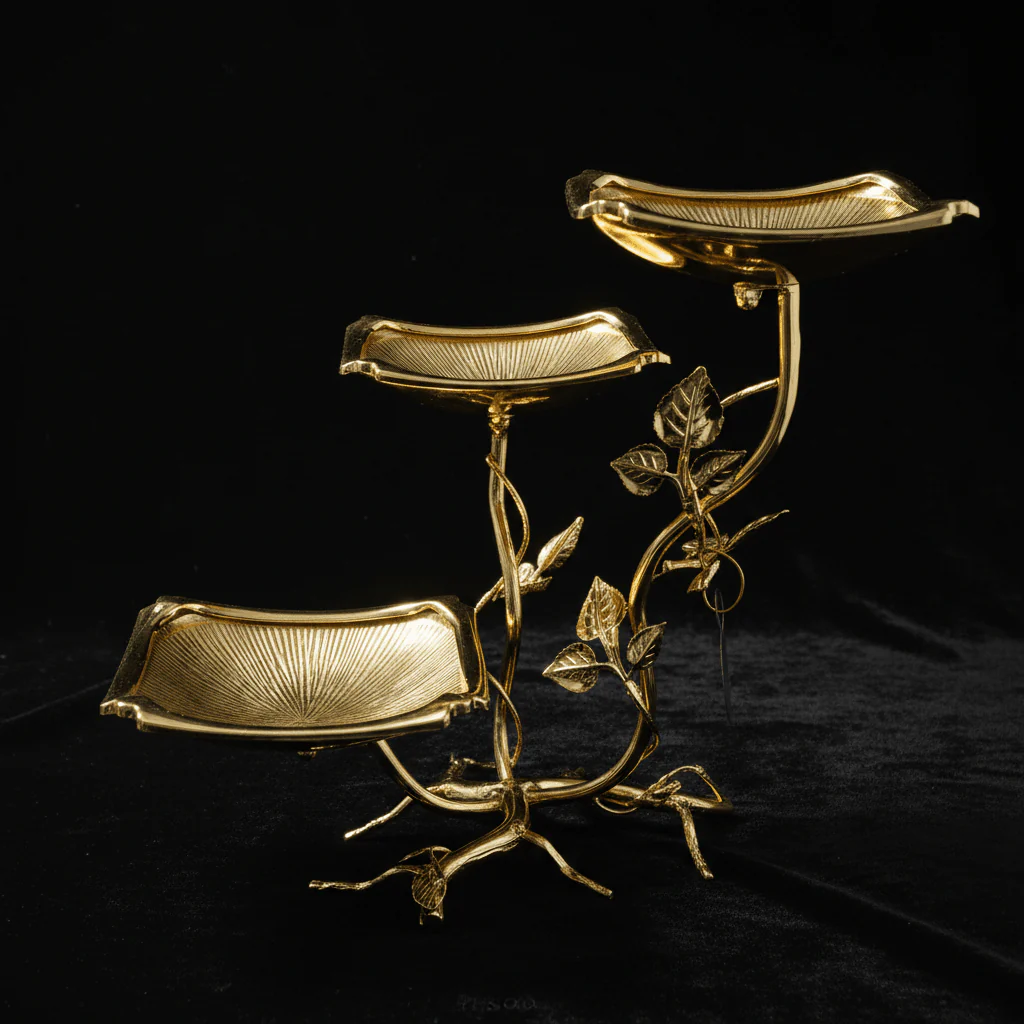 Pilsco Luxury Gold Leaf Design 3-Tier Square Fruit Display Stand – Premium Serving Tray for Desserts & Occasions – 14 × 28 cm - Image 3